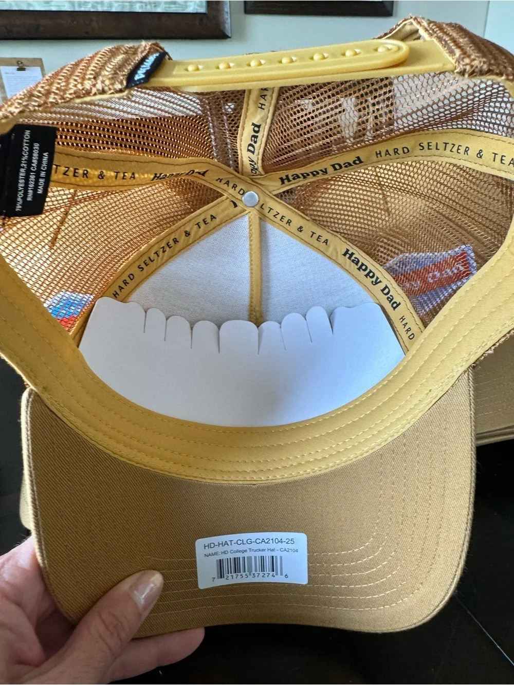 ®Happy Dad Hard Seltzer Tan/Gold Trucker Hat - Branded Mesh Cap